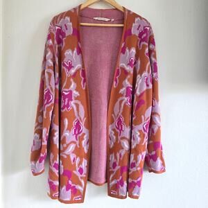 Soft Surroundings Lelie Floral Print Open Front Cardigan Orange Lavender Size 1X
